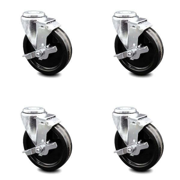 5 Inch Phenolic Wheel Swivel Bolt Hole Caster Set with Brake